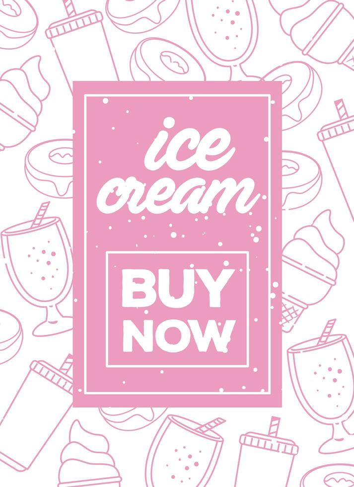 ice cream poster with buy now lettering vector