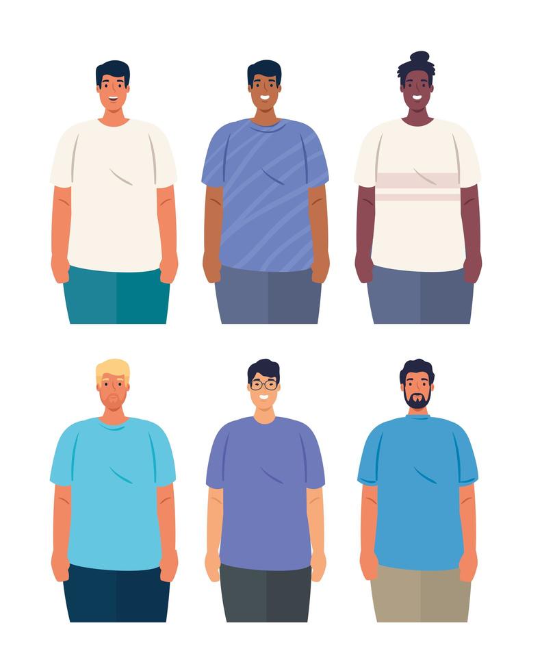Interracial men group together, diversity and multiculturalism concept vector