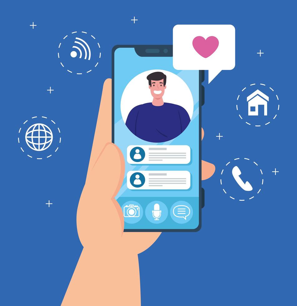 Hand holding smartphone on a video call on the screen, social media concept vector