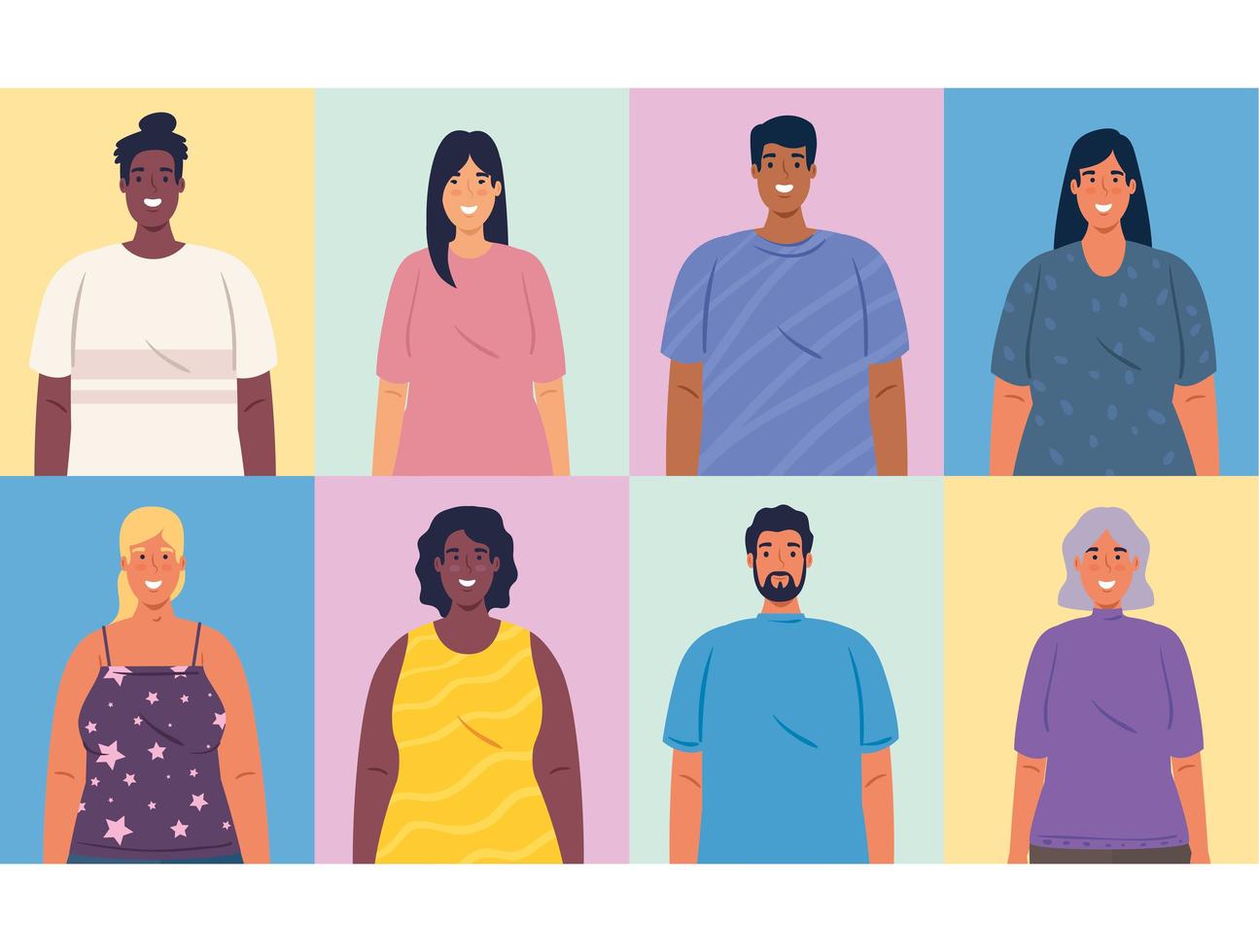 Retratos multiétnicos de personas, diversidad y concepto de multiculturalismo. vector