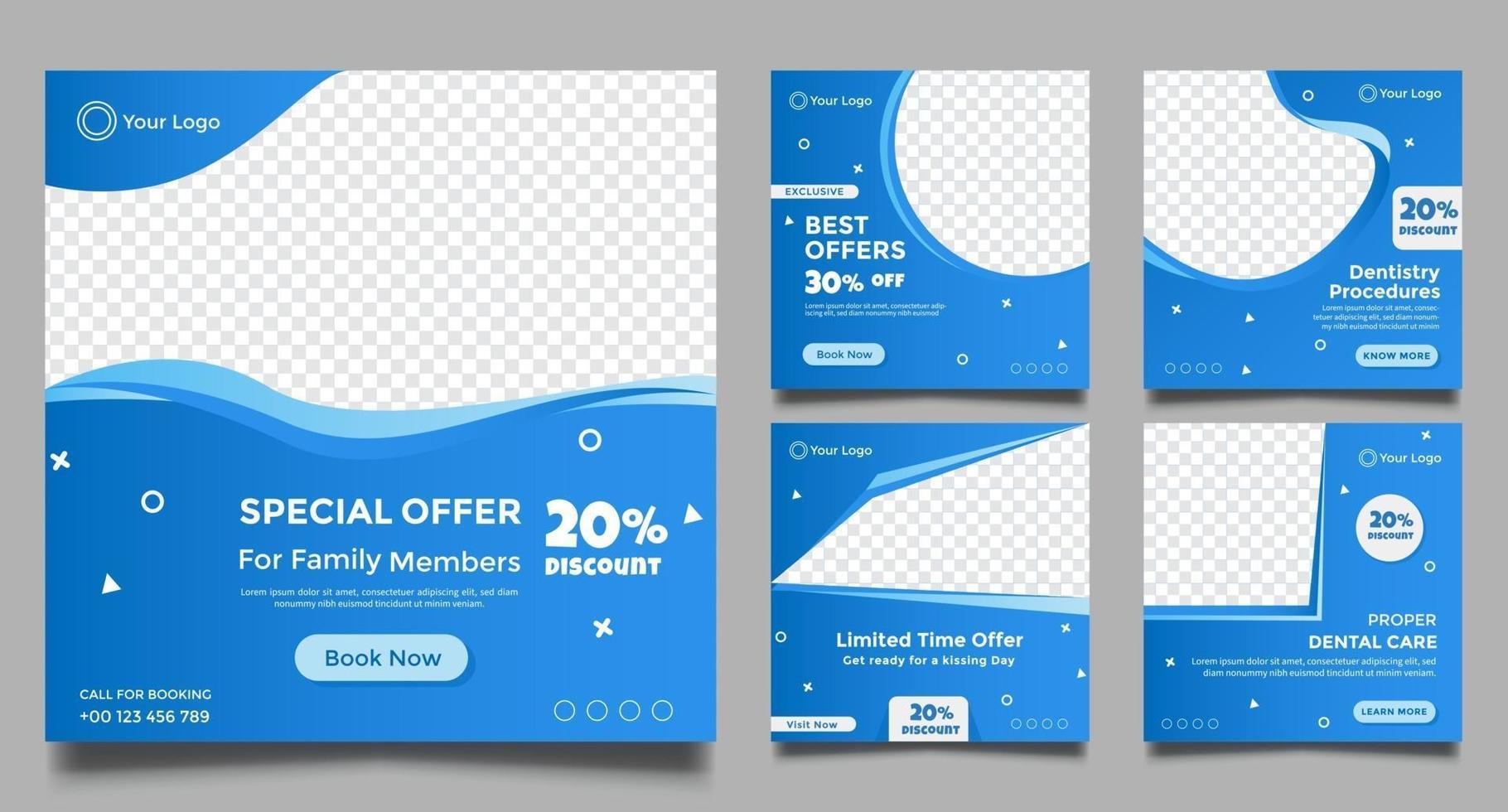 Dentist social media post templates set vector