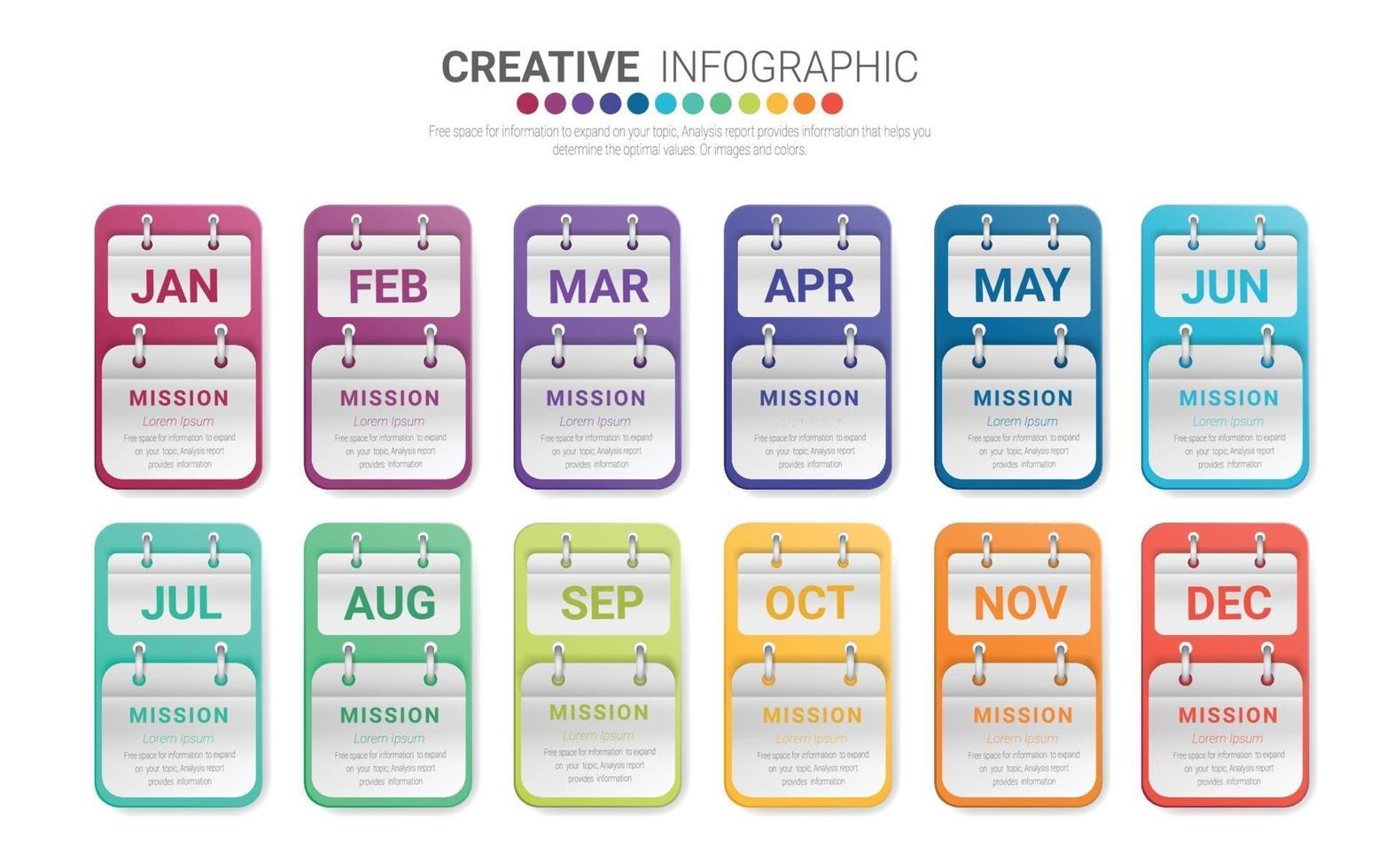 Presentation all months, infographics template for 12 months, 1 year, can be used for Business concept with 12 options, steps or processes. vector