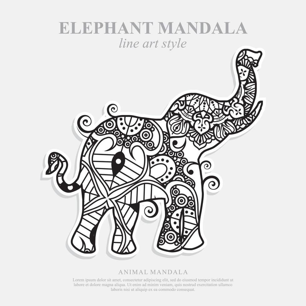 Elephant Mandala. Vintage decorative elements. Oriental pattern, vector illustration.