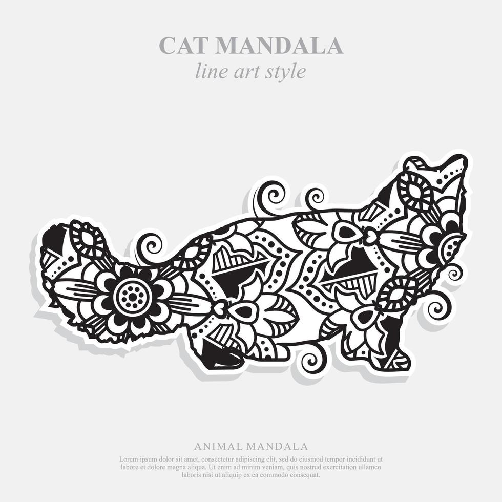 Cat Mandala. Vintage decorative elements. Oriental pattern, vector illustration.