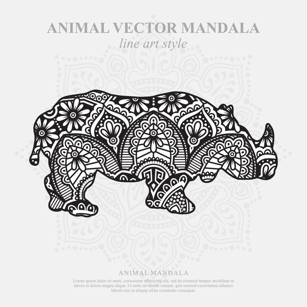 Rhino Mandala. Vintage decorative elements. Oriental pattern, vector illustration.