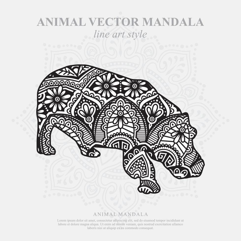 mandala de hipopótamo. elementos decorativos vintage. patrón oriental, ilustración vectorial. vector