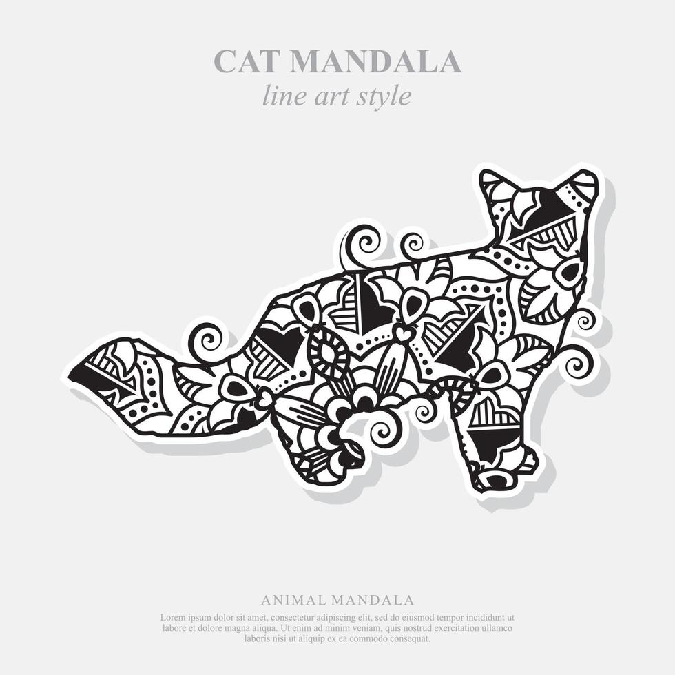 Cat Mandala. Vintage decorative elements. Oriental pattern, vector illustration.