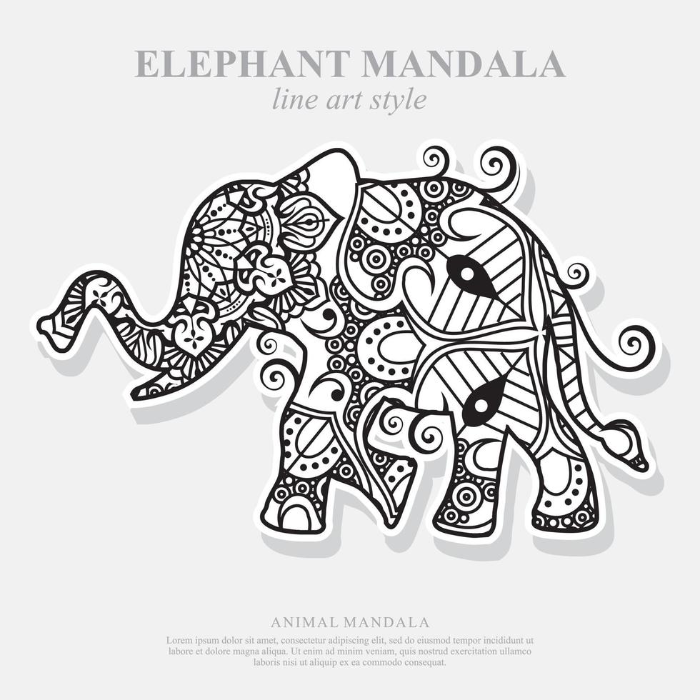 Elephant Mandala. Vintage decorative elements. Oriental pattern, vector illustration.