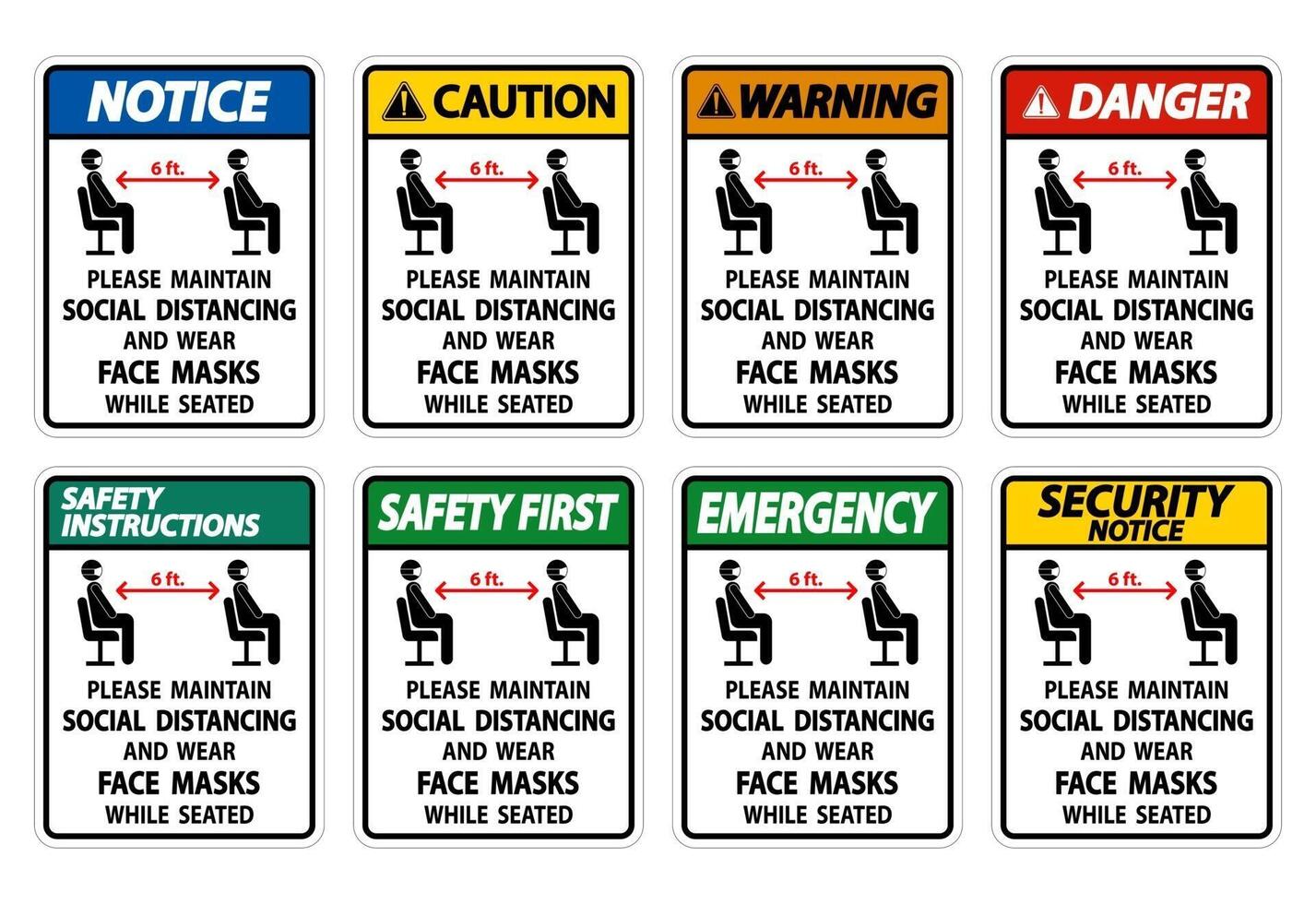 Maintain Social Distancing Wear Face Masks Sign on white background vector