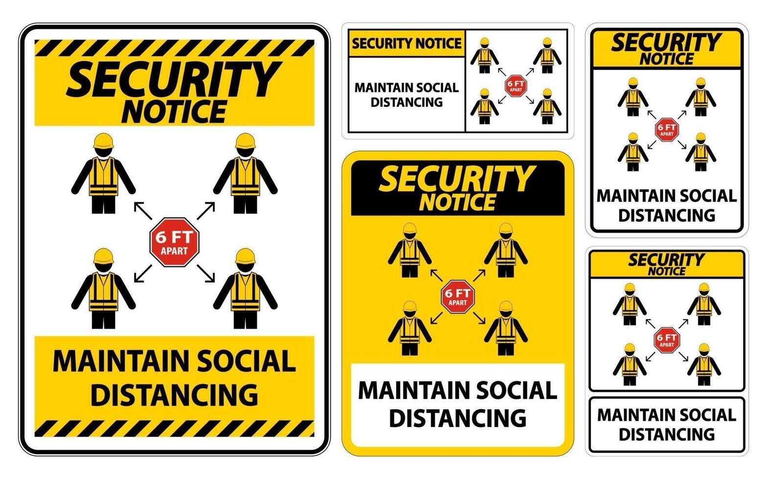 aviso de seguridad mantenga el distanciamiento social, manténgase a 6 pies de distancia, signo de coronavirus covid-19 aislado sobre fondo blanco, ilustración vectorial eps.10 vector