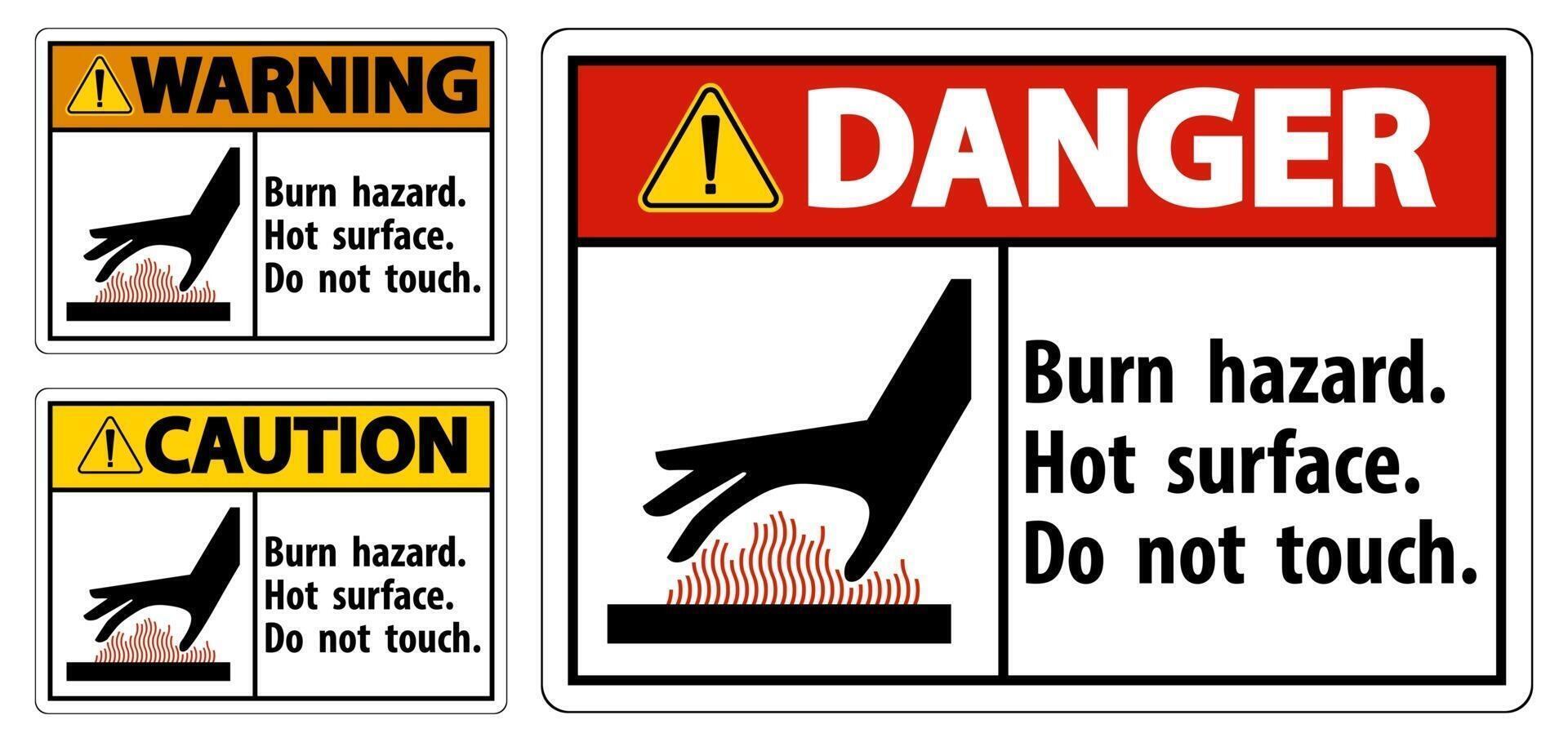 Burn hazard,Hot surface,Do not touch Symbol Sign Isolate on White Background,Vector Illustration vector