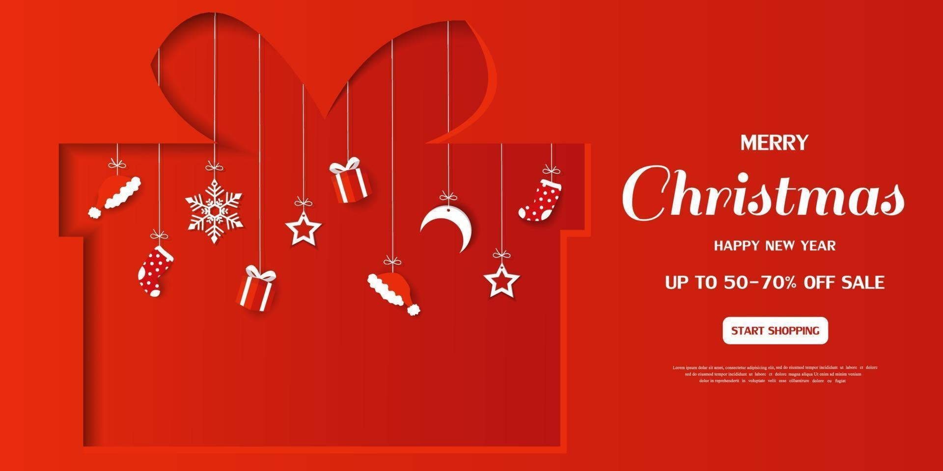 Merry Christmas and Happy new year sale banner on paper cut background vector