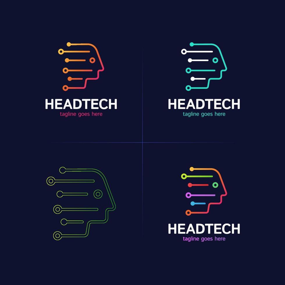 conjunto de iconos de biotecnología de tecnología de cabeza vector