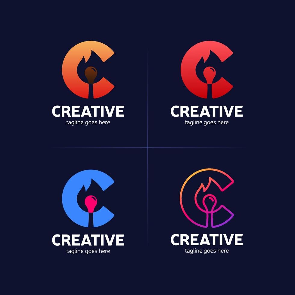 letter c creative idea with flame match vector