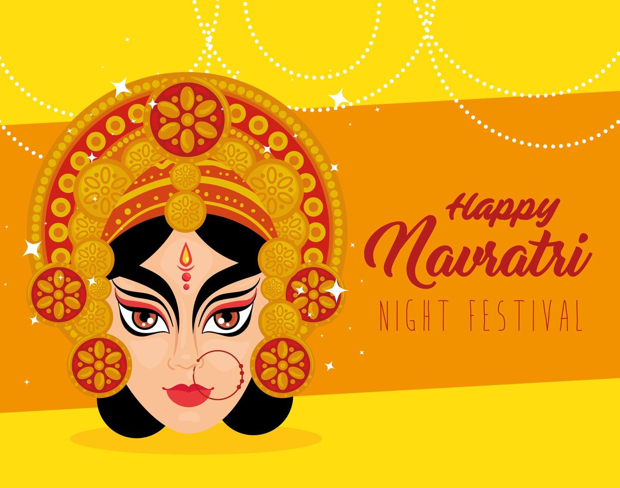 cartel de celebración hindú navratri con cara de durga vector