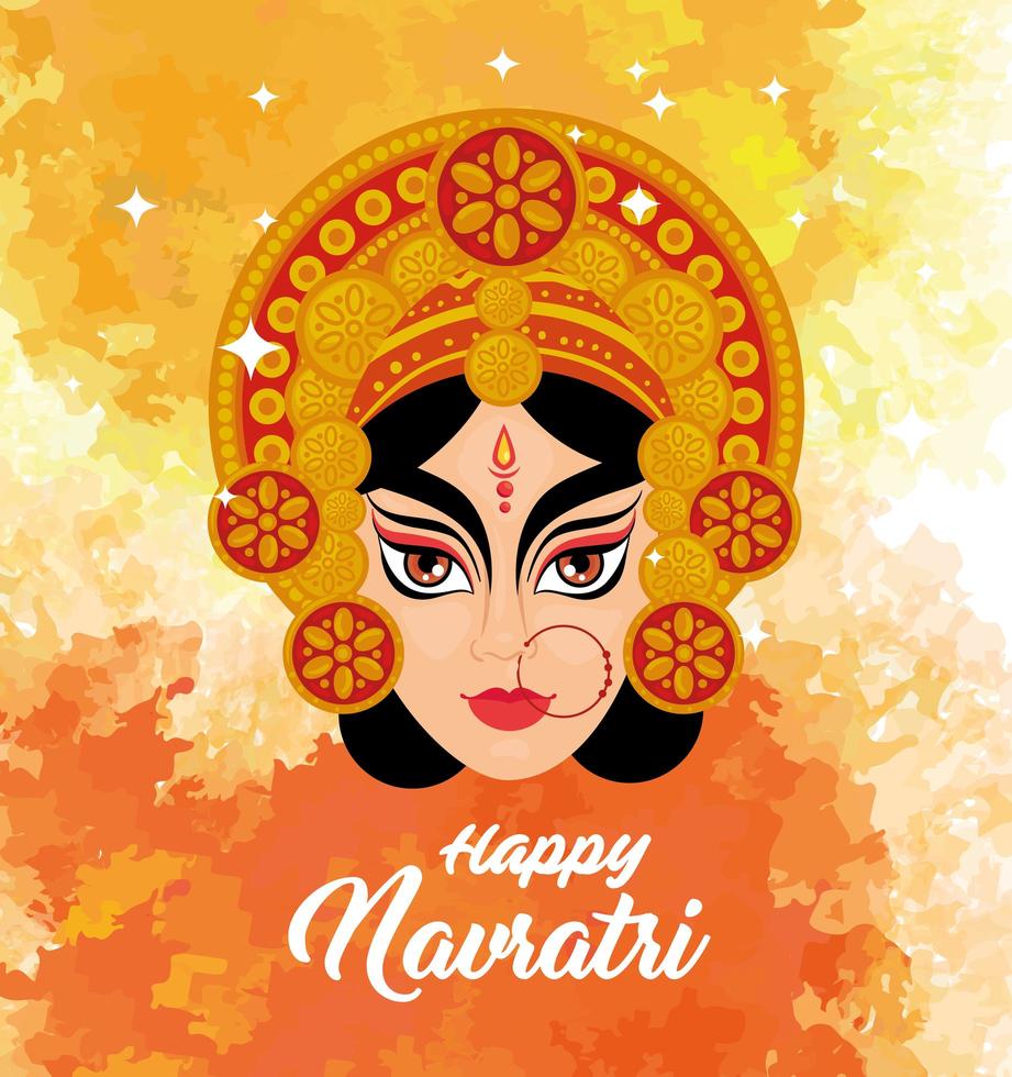 cartel de celebración hindú navratri con cara de durga vector