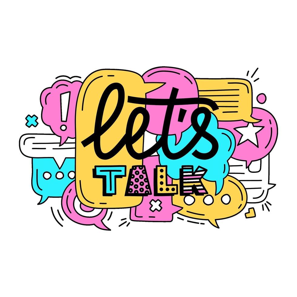 let's talk speech bubble illustration and lettering vector