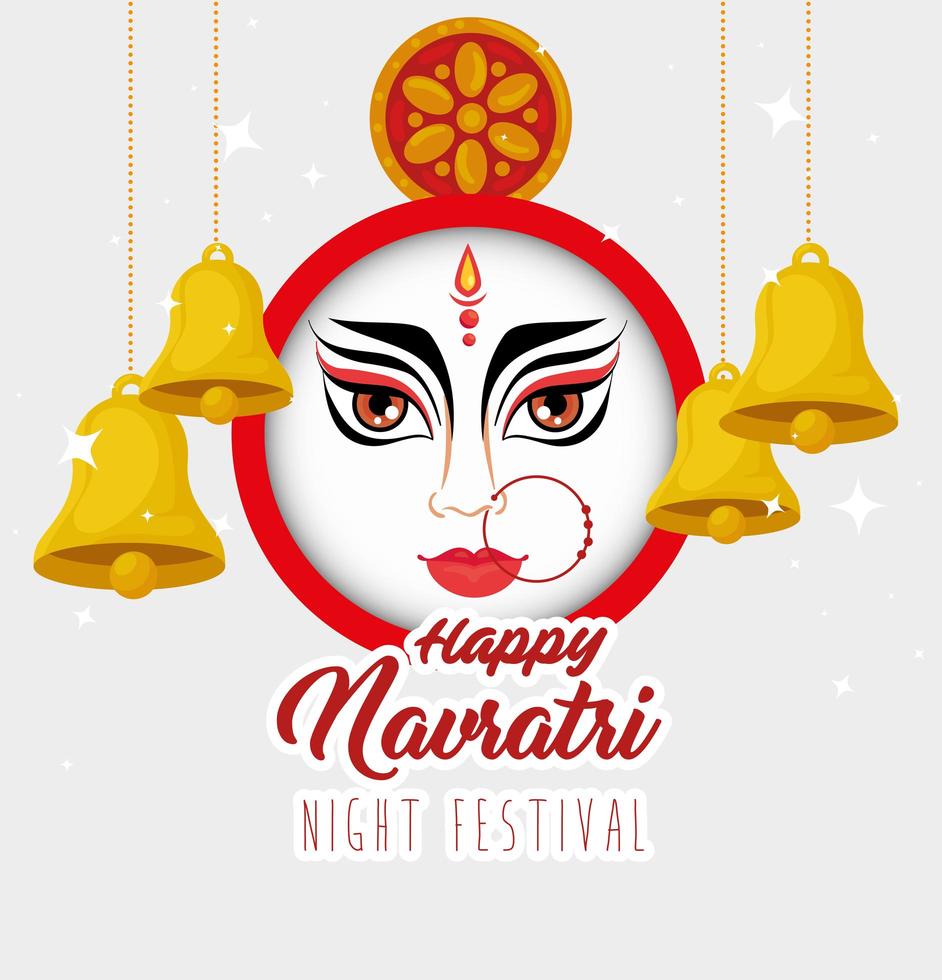 cartel de celebración hindú navratri con cara de durga vector