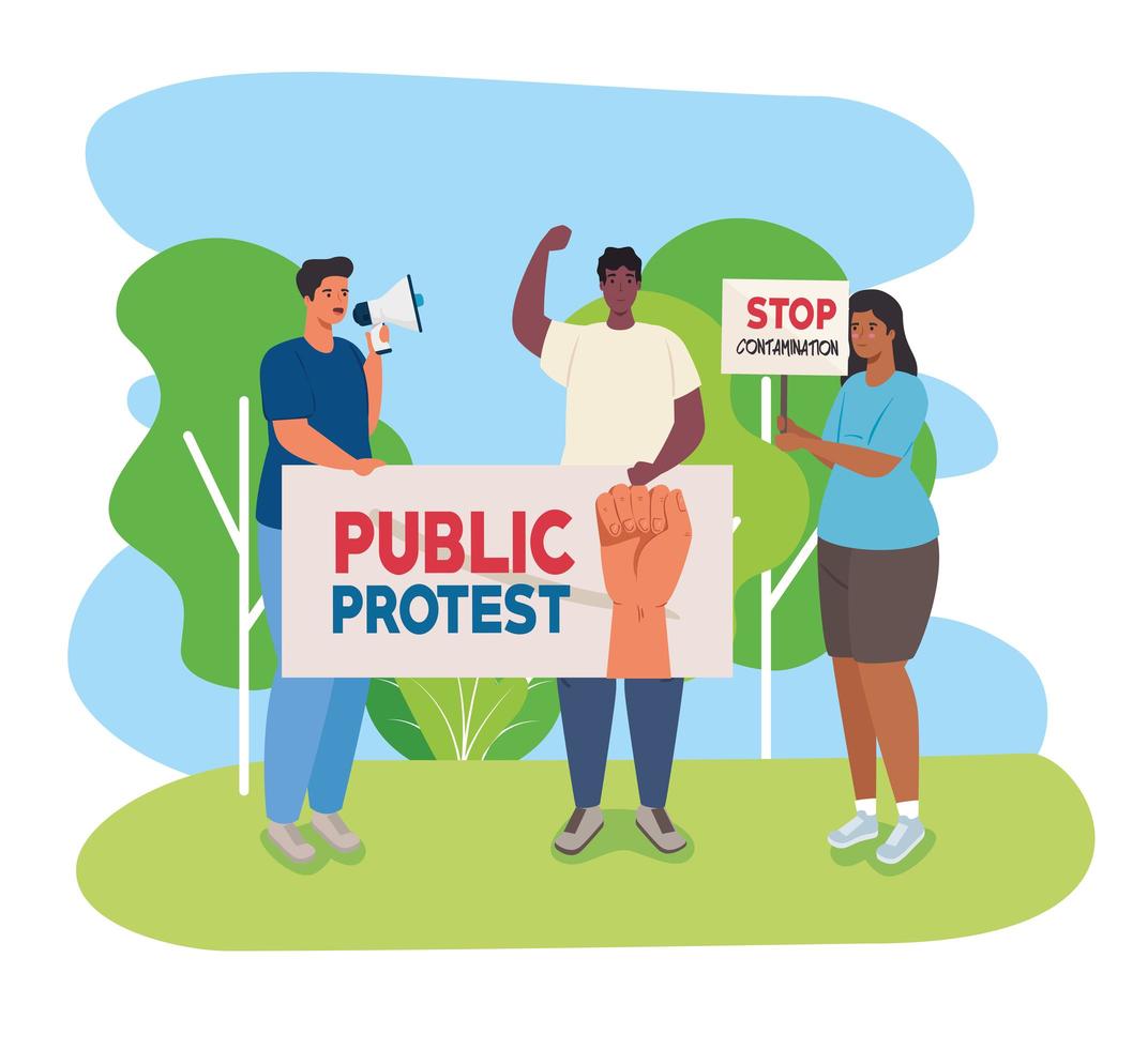 Group of people protesting, activists for human rights concept vector