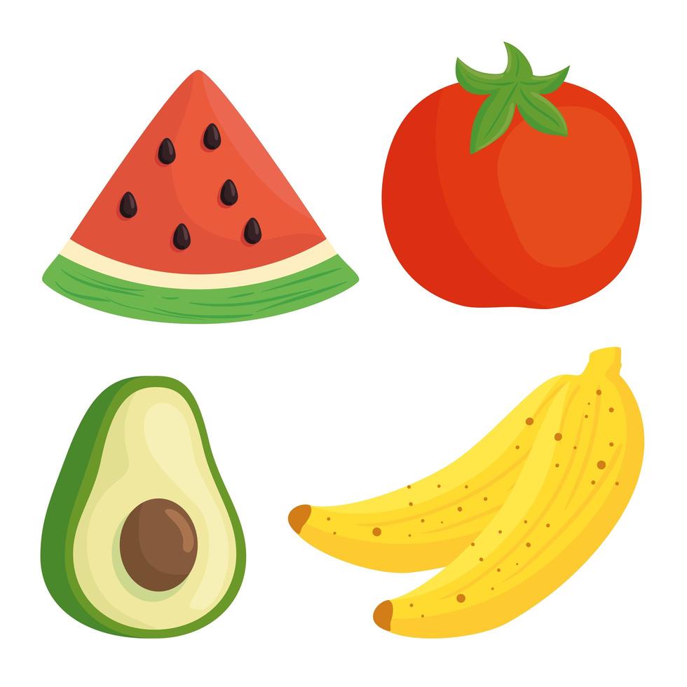 healthy and fresh veggies and fruits icon set vector