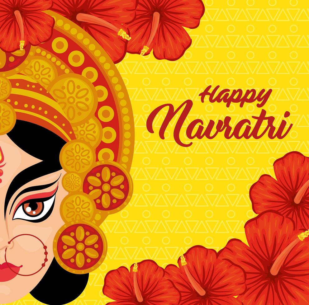 Navratri Hindu celebration poster with Durga face vector