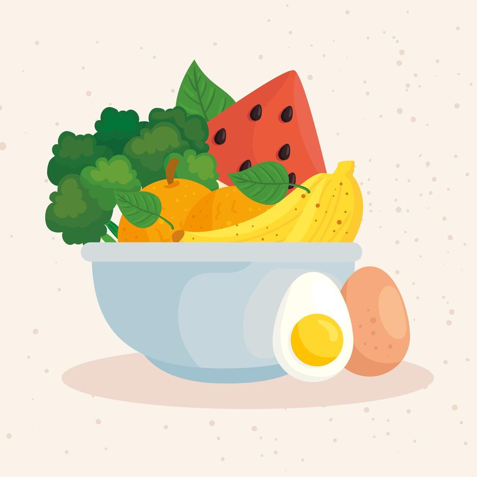 healthy food, vegetables and fruits in a bowl vector