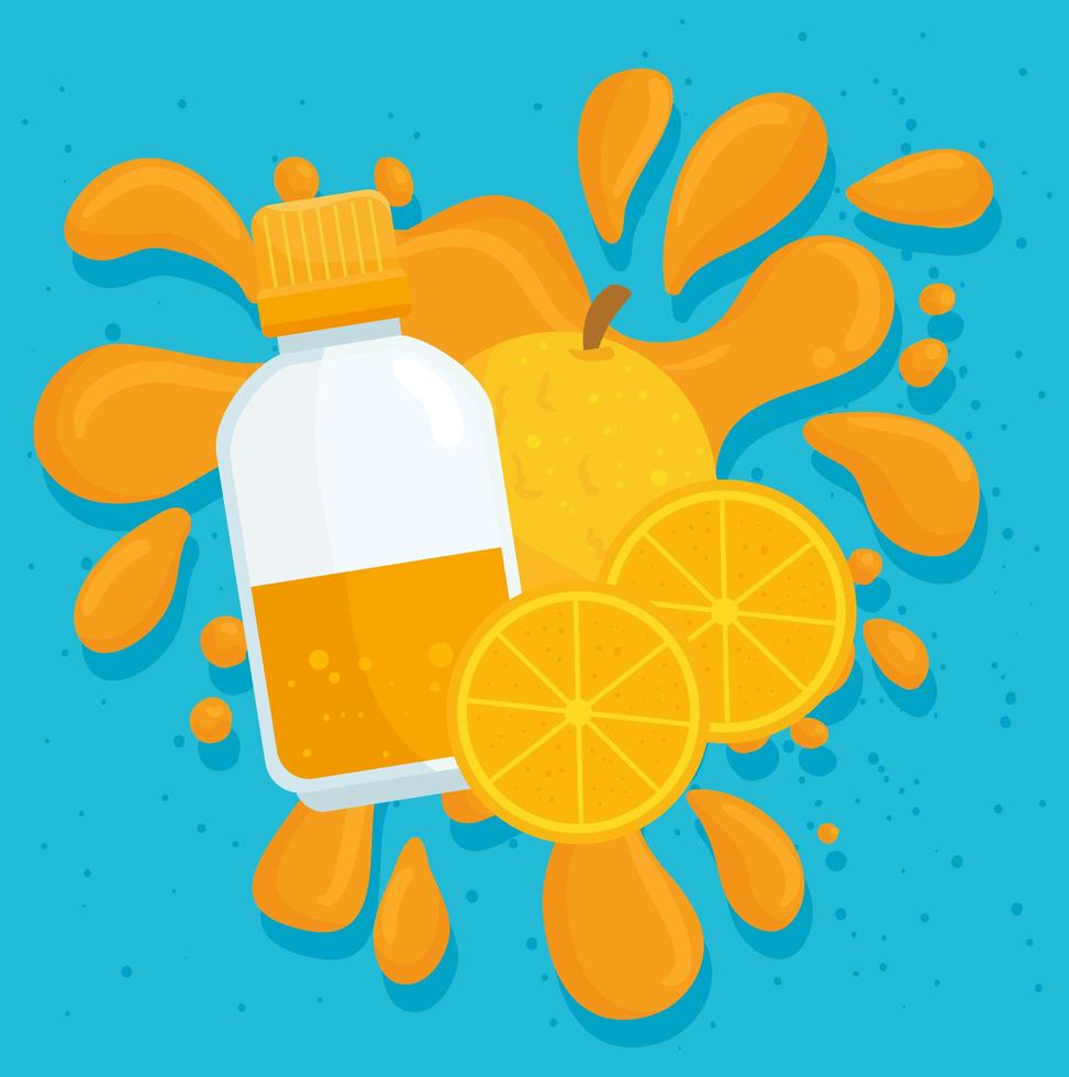 jugo de naranjas y frutas con splash vector