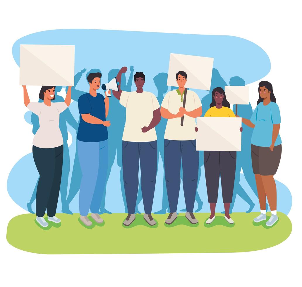 Group of people protesting, activists for human rights concept vector