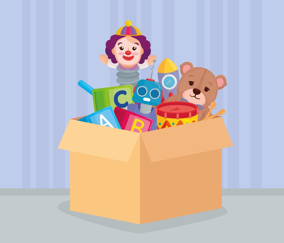children toys in a box vector