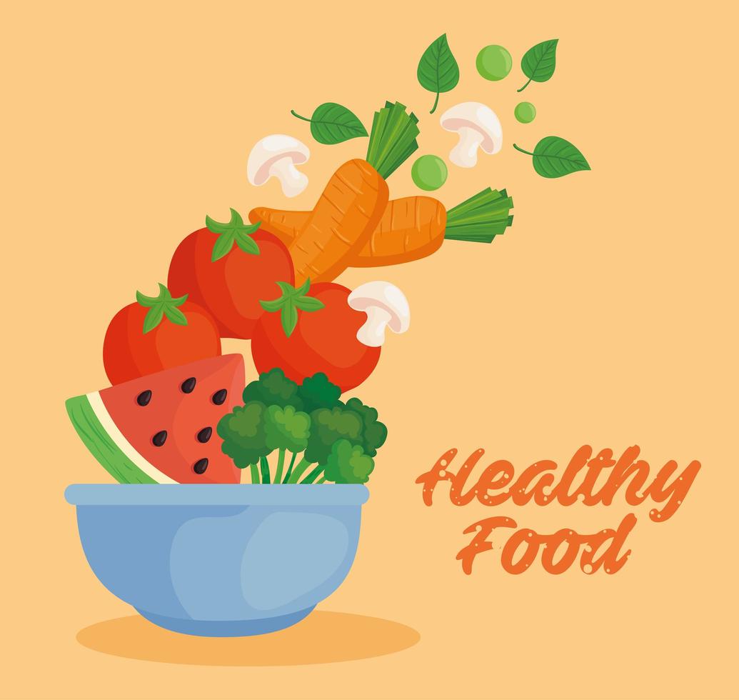 healthy food banner with vegetables and fruit in a bowl vector