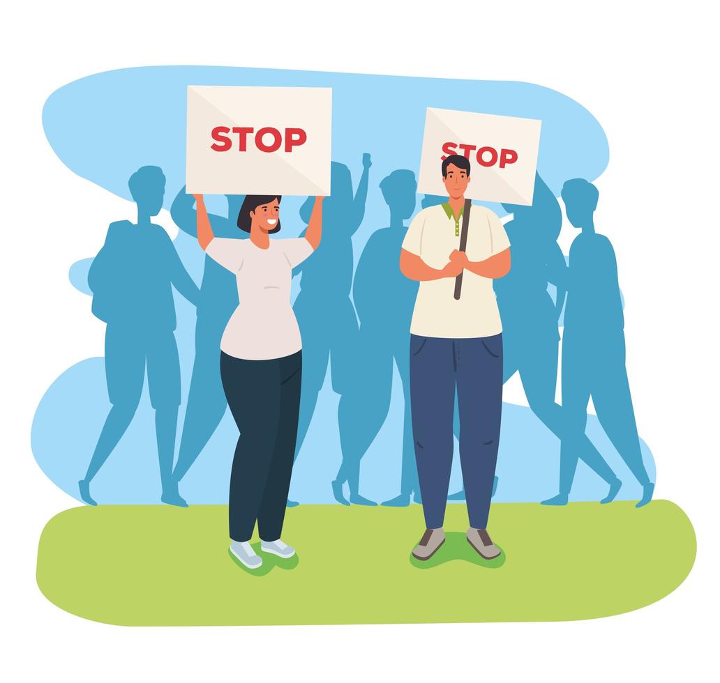 Group of people protesting, activists for human rights concept vector