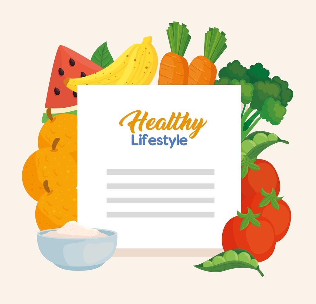 Healthy lifestyle banner with vegetables, fruits and food vector