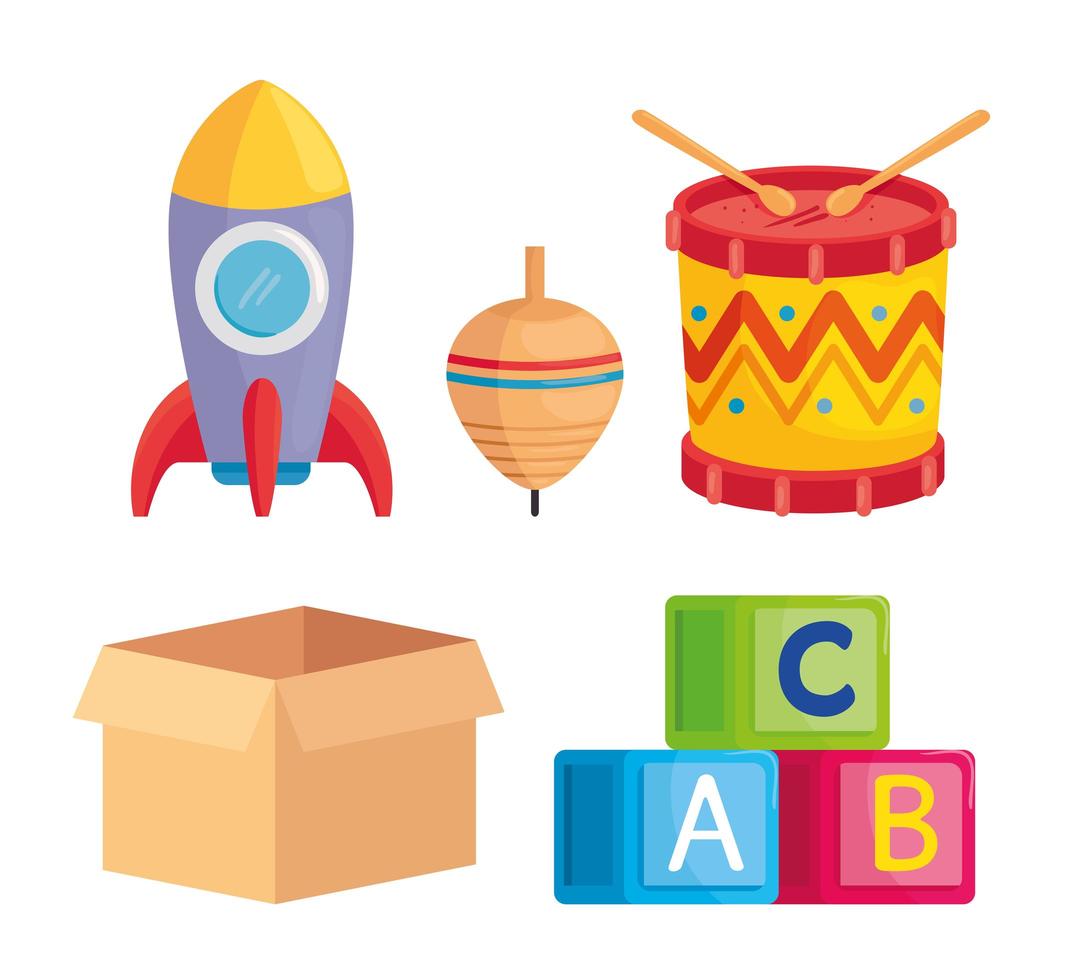 set of cute kids toys vector