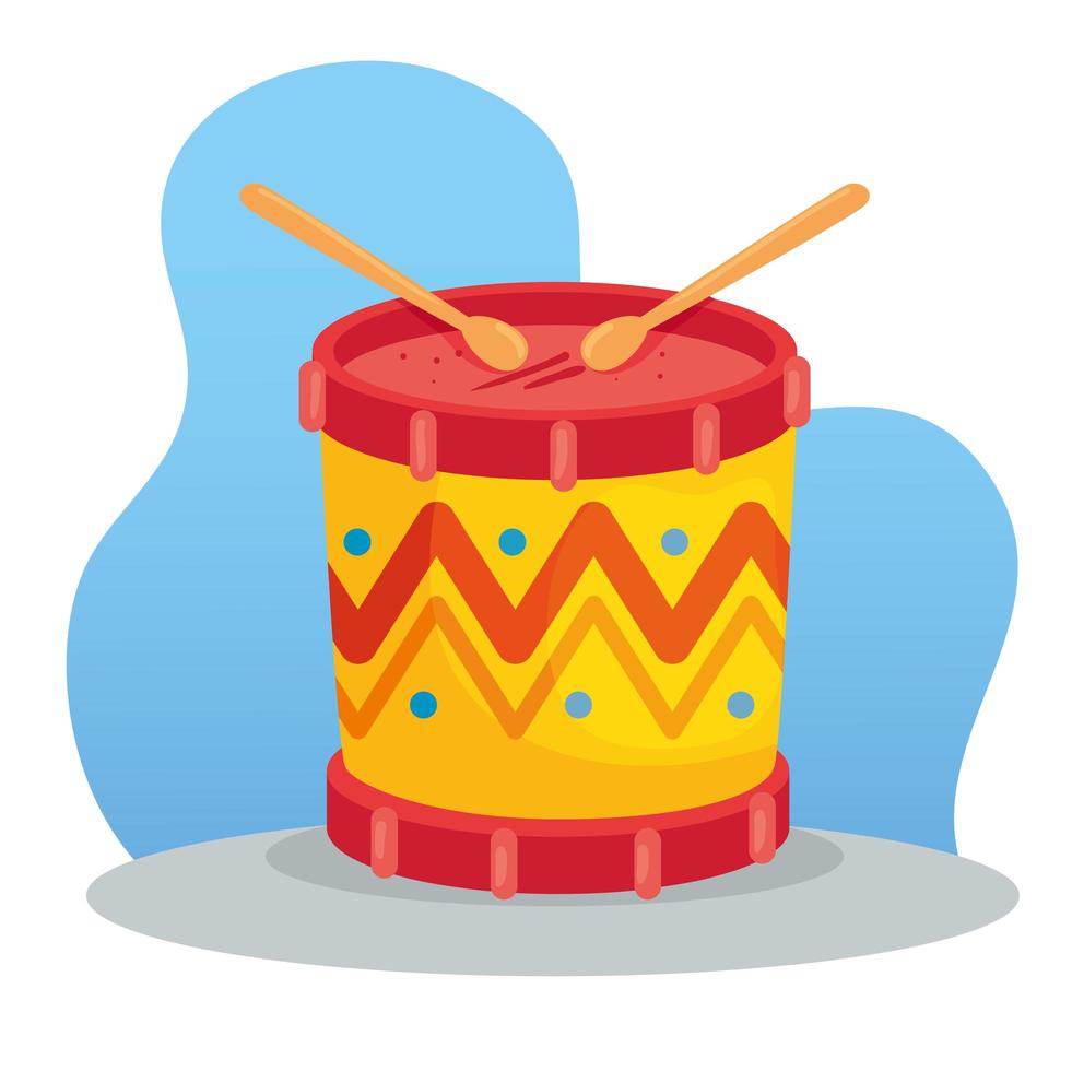 tambor con palos, juguete de instrumentos musicales para niños vector