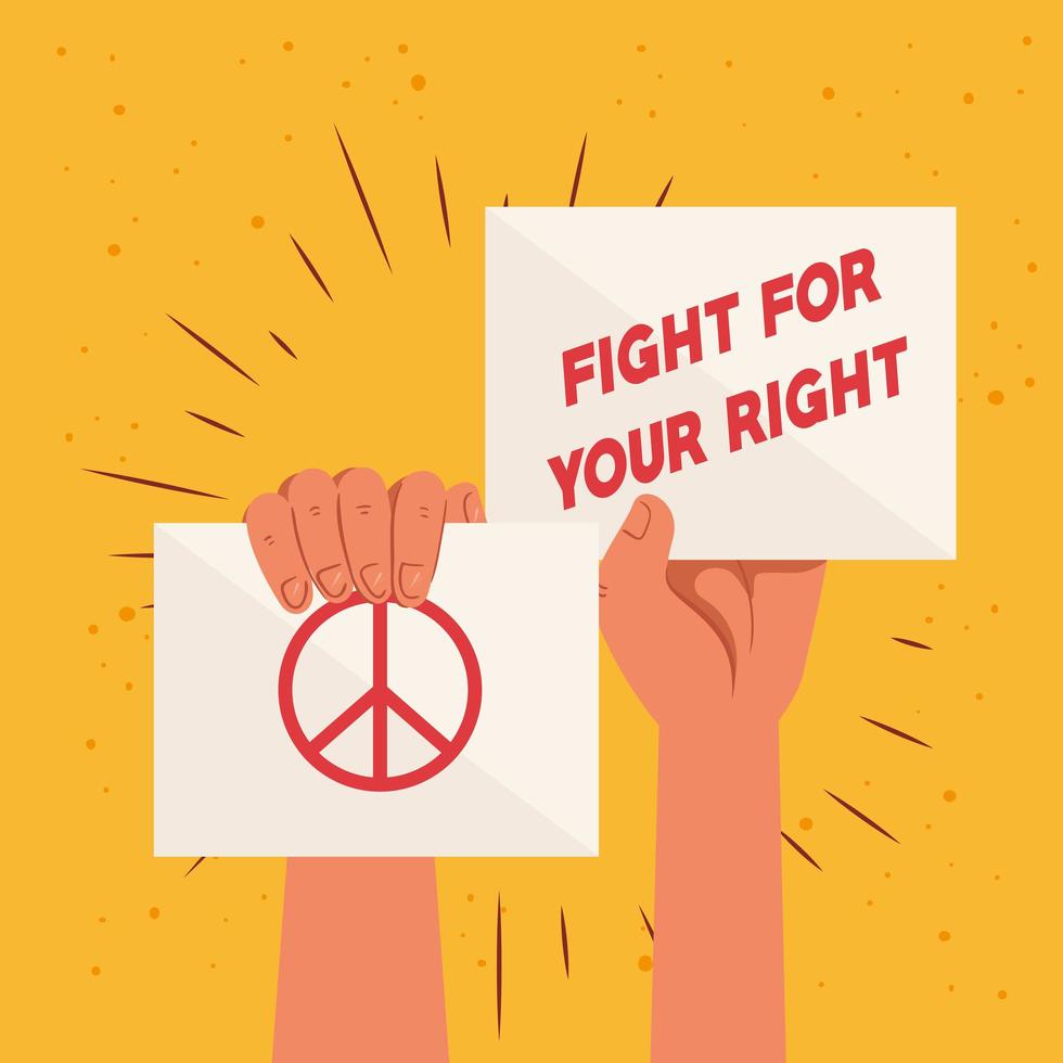 Raised hands holding protest signs vector