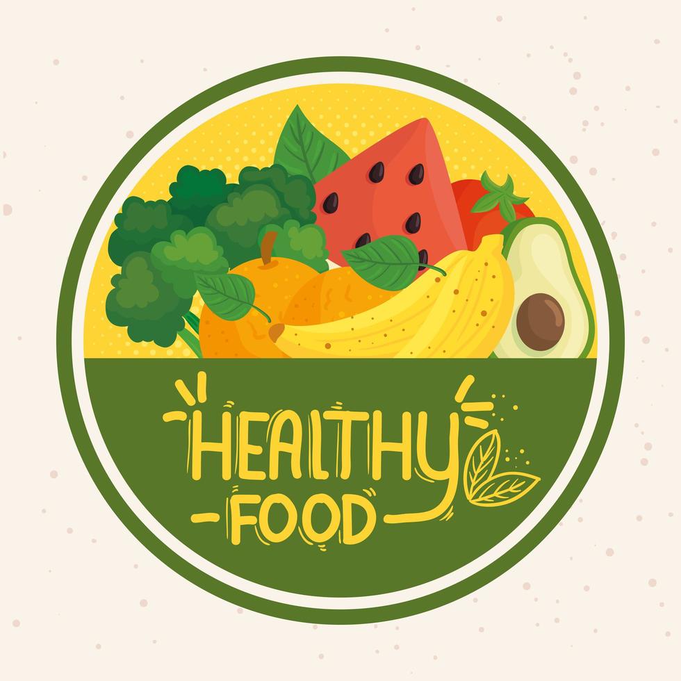 Healthy food stamp with fresh vegetables and fruits vector