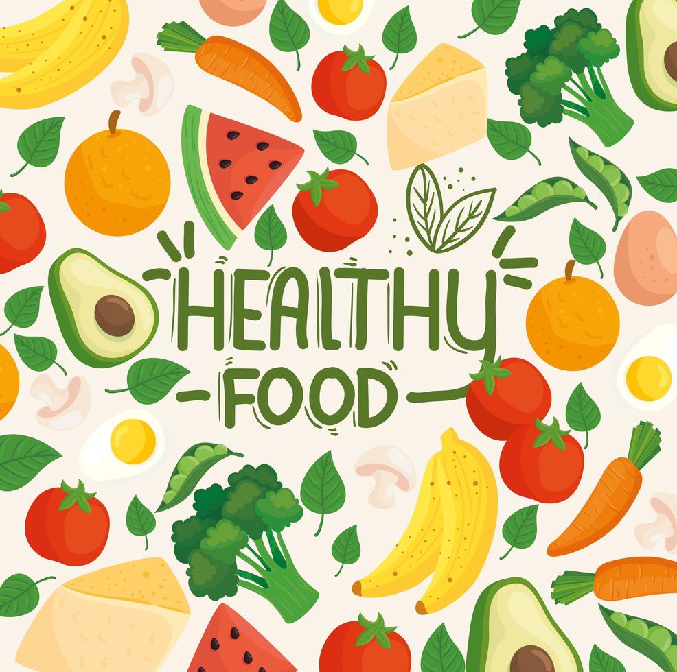 Healthy lifestyle banner with vegetables, fruits and food vector