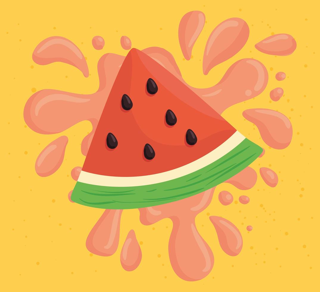 fresh slice of watermelon with juicy splash vector