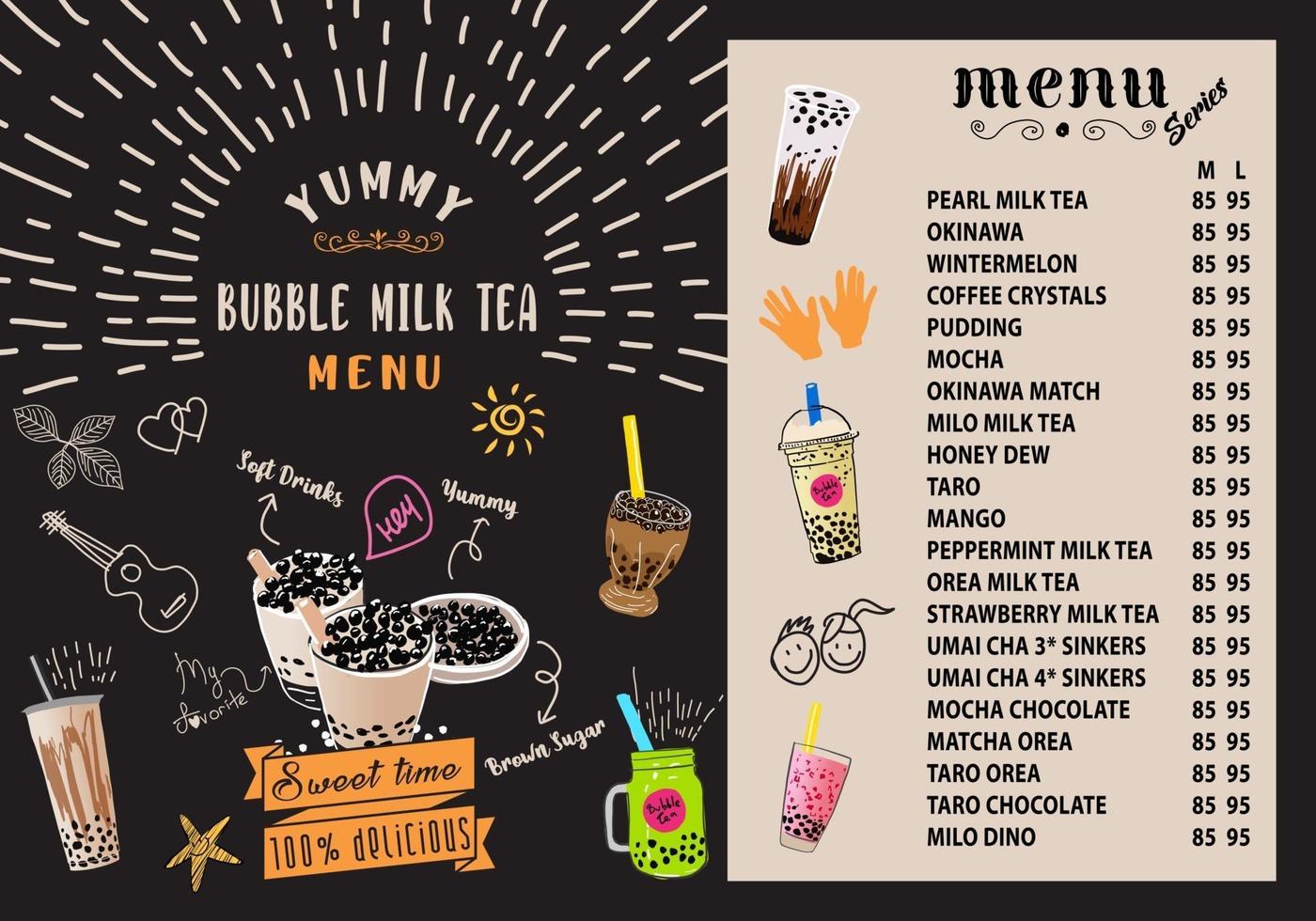 Bubble milk tea, Pearl milk tea , Different sorts of Boba. Yummy drinks. vector