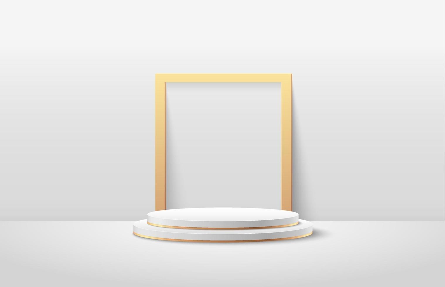 pantalla redonda abstracta para el producto en el sitio web en estilo moderno. representación de fondo con podio y blanco mínimo, escena de pared de textura dorada, representación 3d de lujo forma geométrica color blanco. vector eps10
