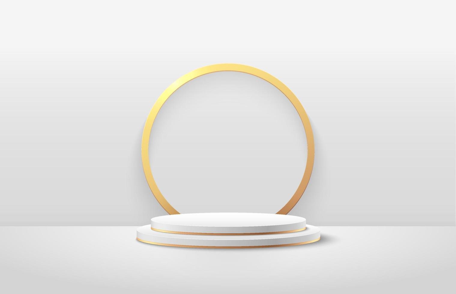 Abstract round display for product on website in modern. Background rendering with podium and minimal white, gold texture wall scene, Luxury 3d rendering geometric shape white color. Vector EPS10
