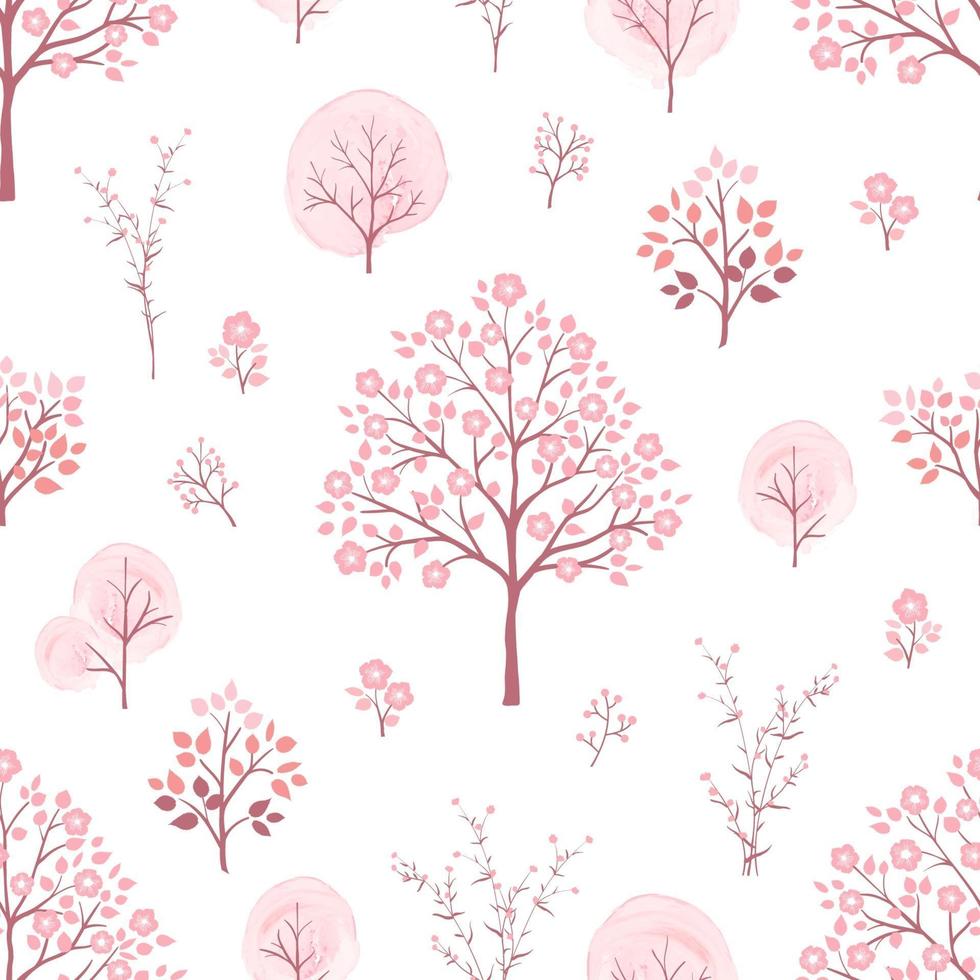 Sweet pink flowers blossom on springtime seamless pattern vector