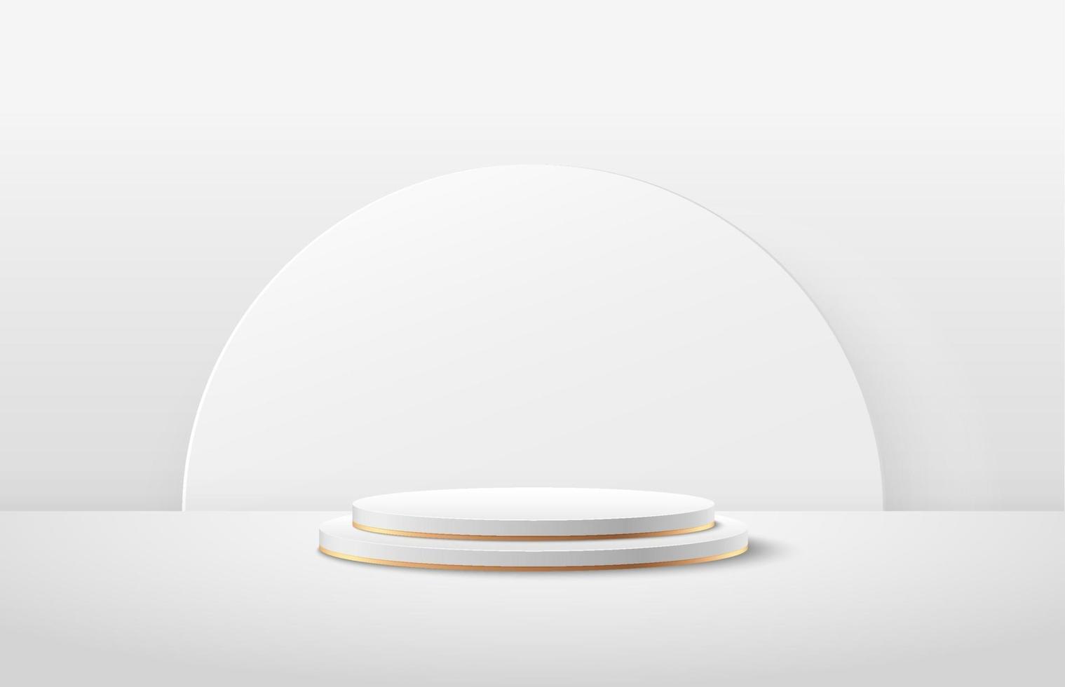 pantalla redonda abstracta para el producto en el sitio web en estilo moderno. Representación de fondo con podio y escena de pared de textura mínima de oro blanco, representación 3d de lujo forma geométrica color blanco. vector eps10