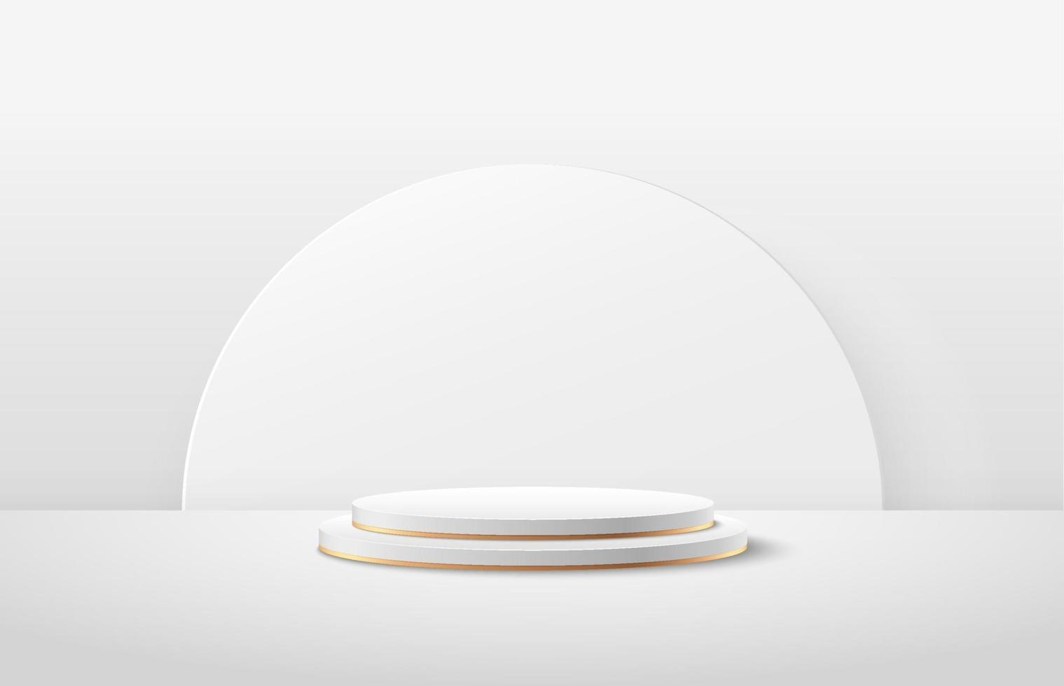 Abstract round display for product on website in modern. Background rendering with podium and minimal white gold texture wall scene, Luxury 3d rendering geometric shape white color. Vector EPS10