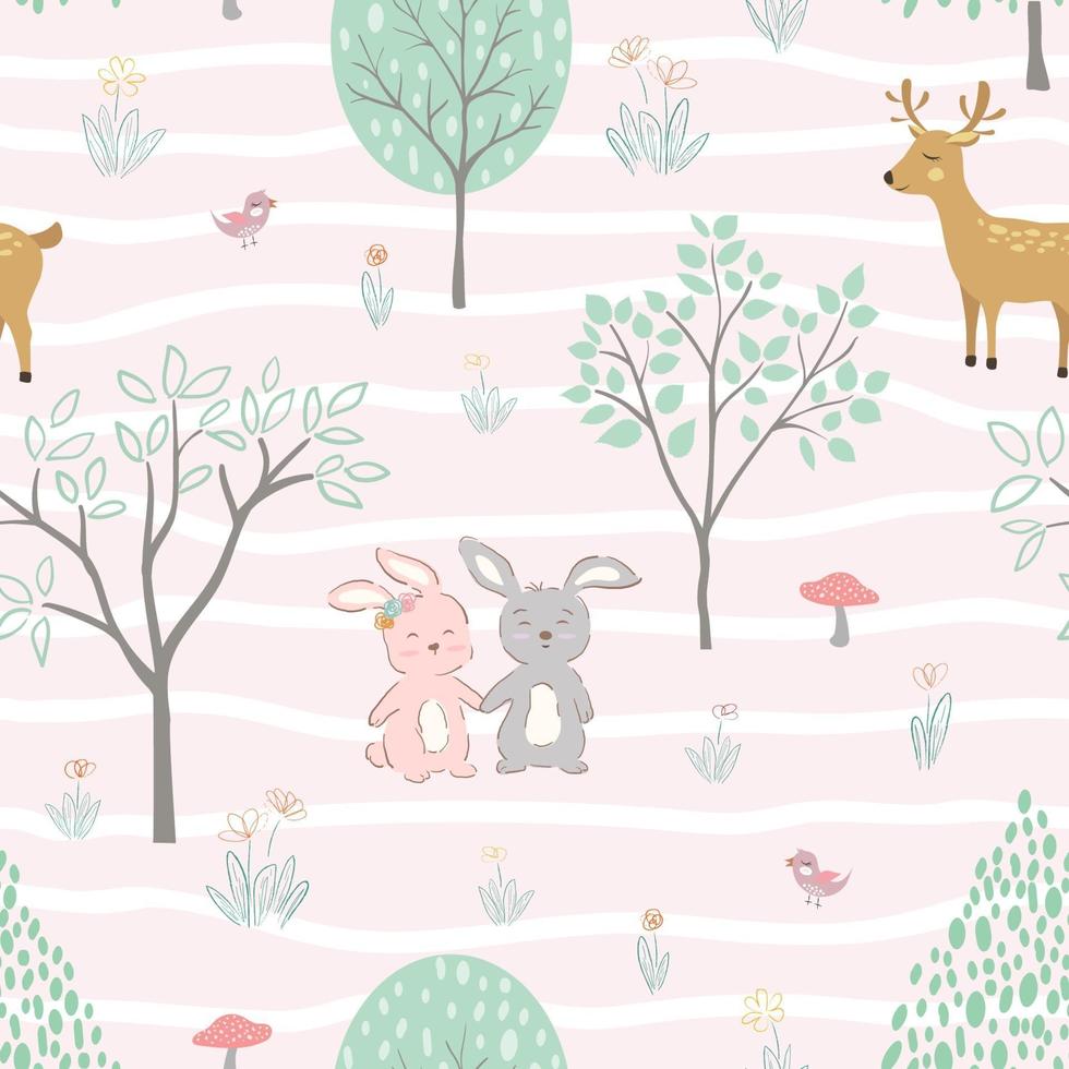 Cute animals happy on springtime seamless pattern vector