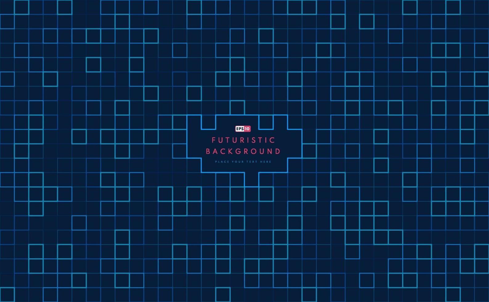 Abstract technology square blue and green pattern artwork on dark background. Modern futuristic geometric design. Vector illustration