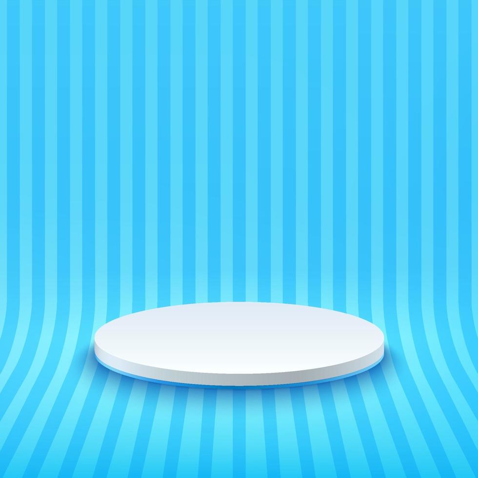pantalla redonda abstracta para el producto en el sitio web. representación del fondo con el podio y la escena de la pared de la textura de las rayas de la perspectiva del pastel mínimo, representación 3d de la forma geométrica de color blanco y azul claro. vector