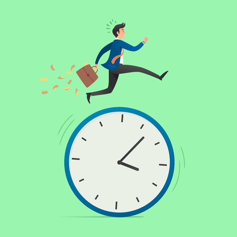 concepto de negocio. empresario corriendo en un gran reloj