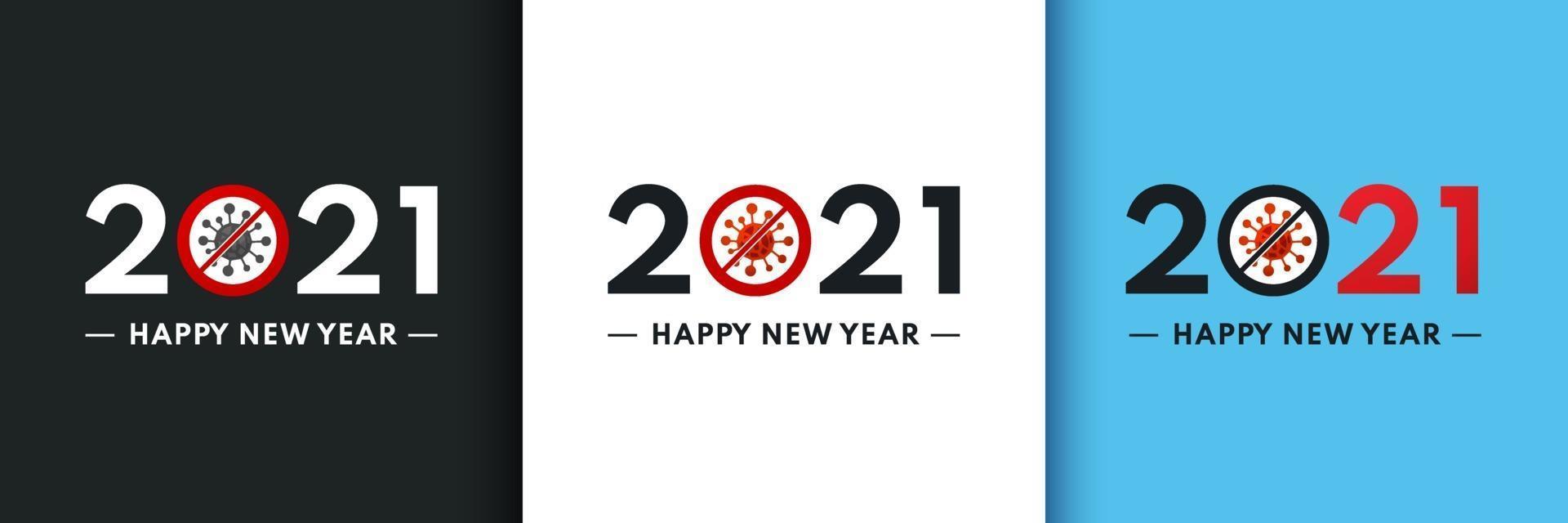 Coronavirus crash. Set of happy New Year 2021 with zeros as bacteria corona-19 virus. Vector icon illustration. Vector illustration