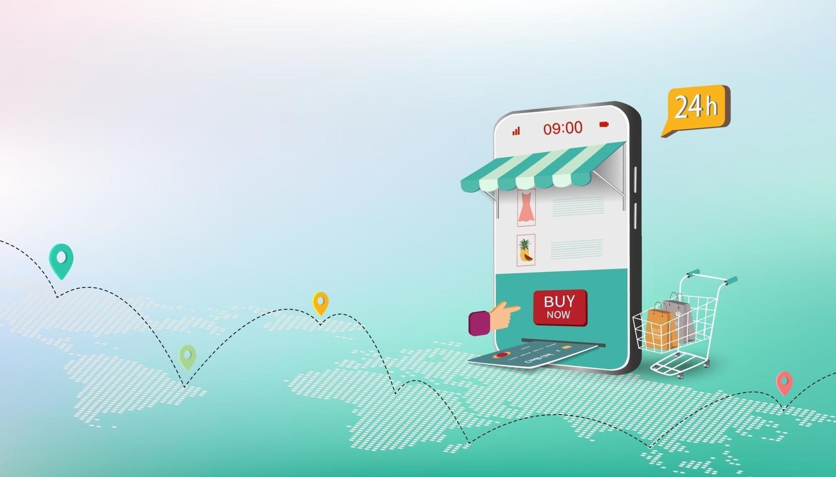Isometric business concept with shopping online on website or mobile application vector